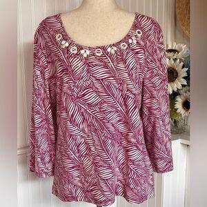 Sapphire Star Pink & White Tropical Leaf Print Top – Size Large